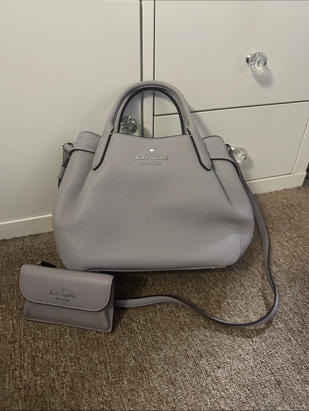 kate spade Dumpling Small Satchel in Light Gray with Matching Wallet